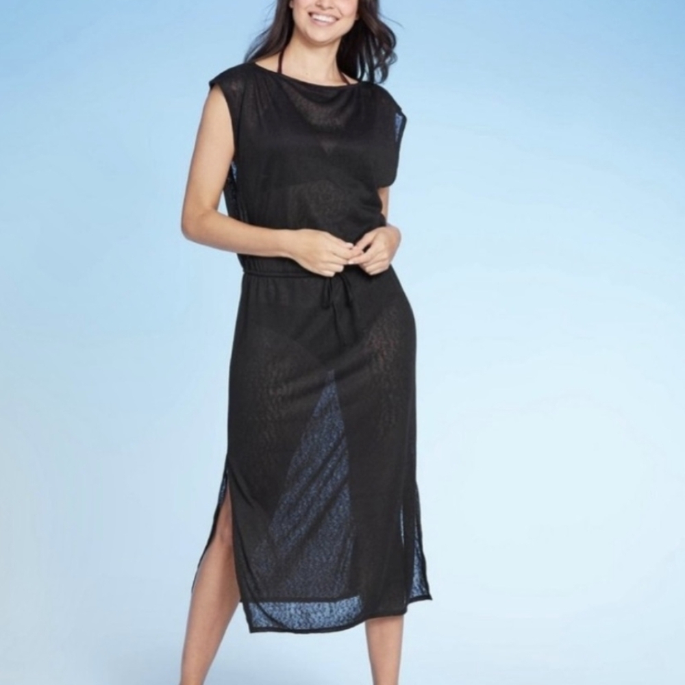 KONA SOL WOMEN'S MIDI Dress Side Slit Swim Coverup Drawstring Waist
